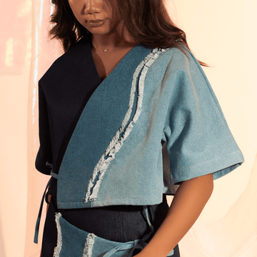 Alon 3-Way Boxy Wrap Top Denim Fashion R2R On Repeat