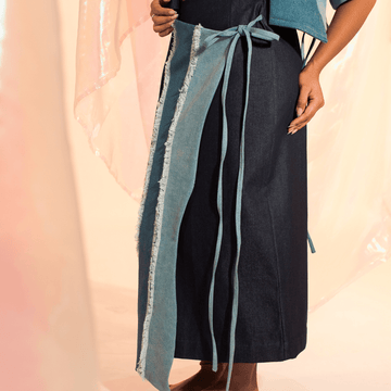 Alon Wrapover Midi Pencil Skirt Denim Fashion R2R On Repeat