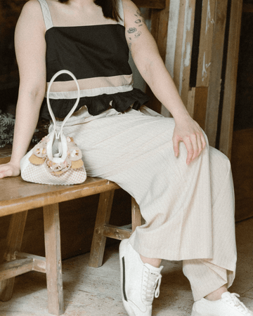 Lakbay Pants Beige Pinstripes Fashion Rags2Riches