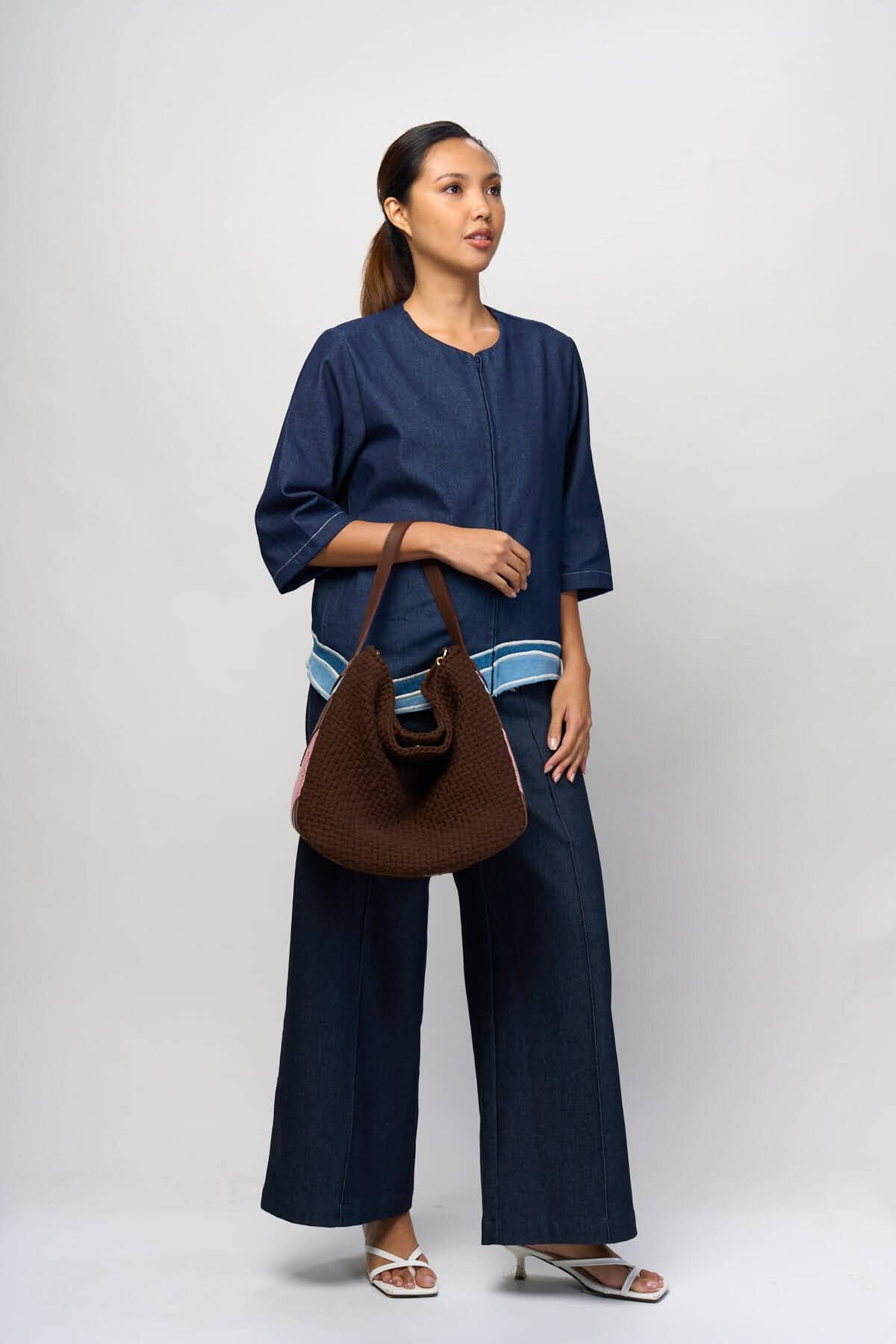 [Ready Today] Buslo Medley Light blue & red, medium brown leather Fashion Rags2Riches