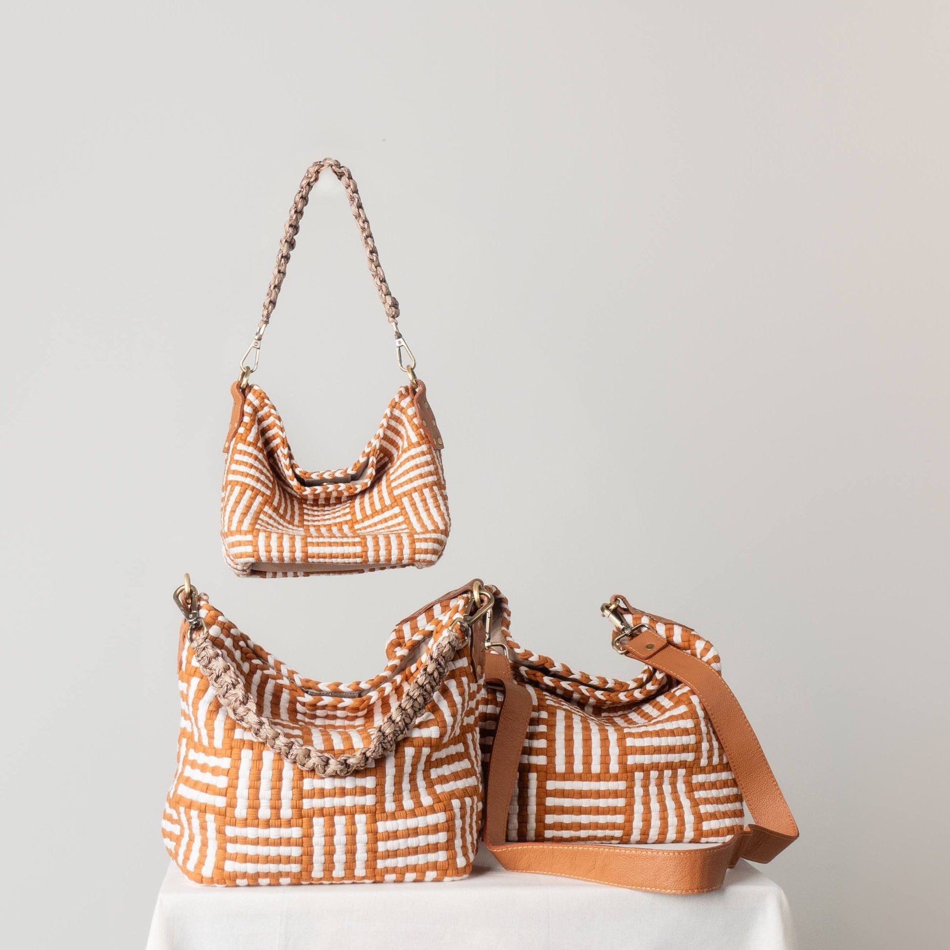 [Ready Today] Buslo Mini Snap Mat Pattern Tan & Beige Fashion Rags2Riches