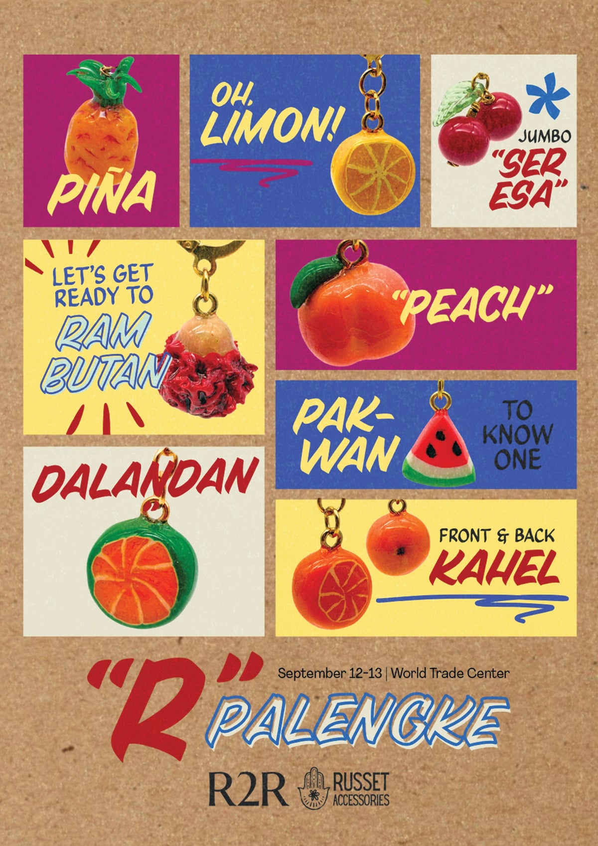 [Ships Out: Sep 28] R2R x Russet Key Ring Base Bag Charm (with 3 Fruit Clay Charms) Fashion Rags2Riches