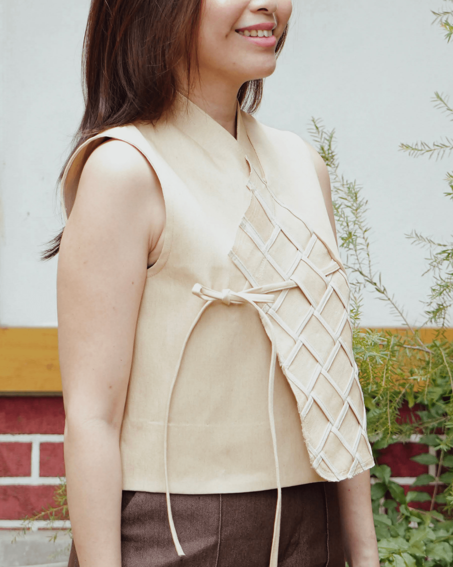 Woven Hanbok Vest Beige Fashion R2R On Repeat