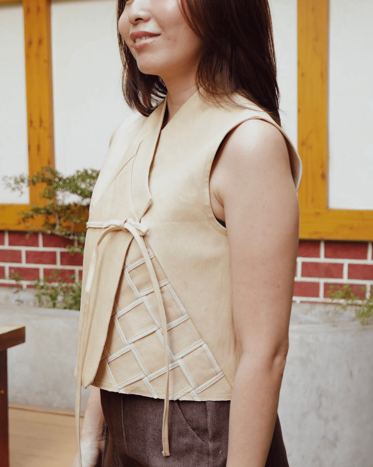 Woven Hanbok Vest Beige Fashion R2R On Repeat