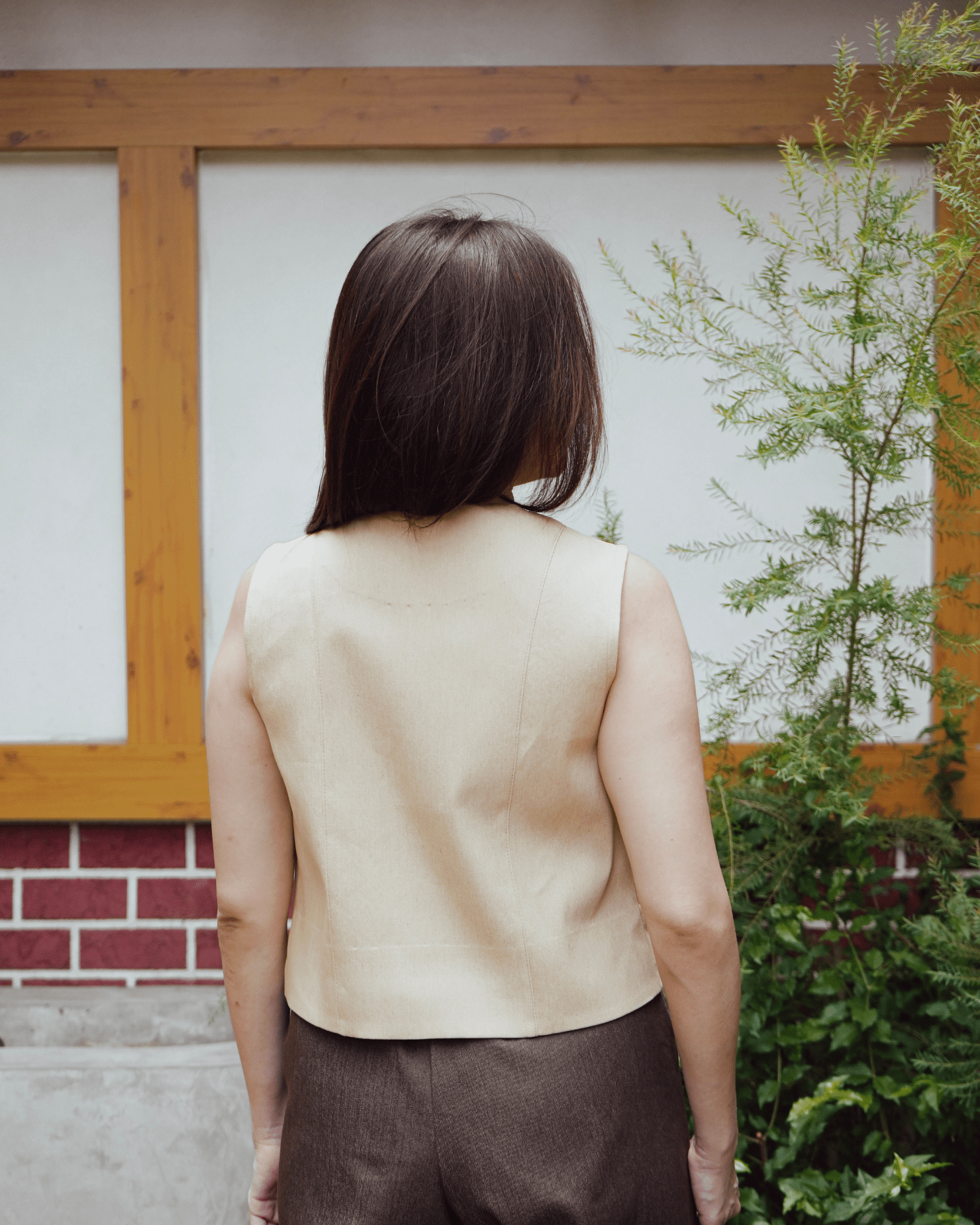 Woven Hanbok Vest Beige Fashion R2R On Repeat