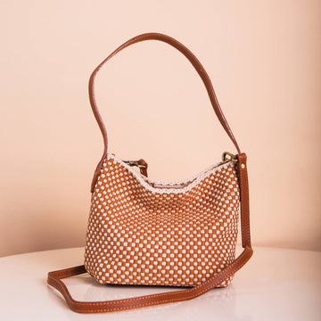 [Ready Today] Buslo Micro Checkerboard Tan & Beige with Longer Handles